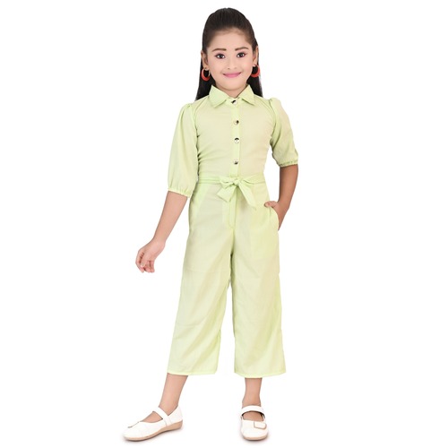 Kids Jumpsuit - Cotton Blend, Customized Size, Lite Green | Anti Wrinkle, Quick Dry, Short Sleeves, Summer Casual Wear, Modern Style