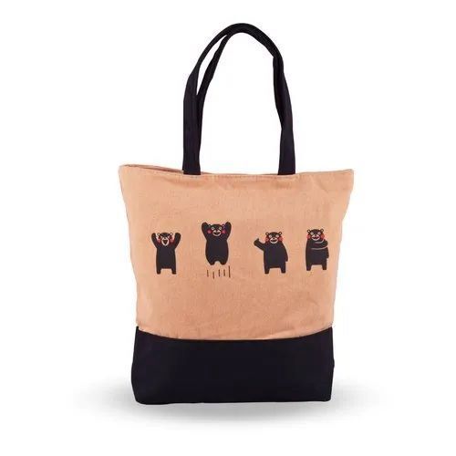 High Design Cotton Canvas Zipper Tote Bags - Cotton Spacious Interior Orange and Black | Vibrant Floral Design Lightweight Fiber Durable Material