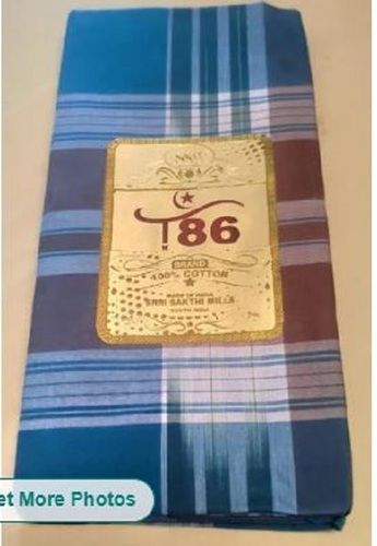 Blue Checked Cotton Lungi - Soft Touch Fabric, Colorfastness Design | Skin Friendly, Striped Pattern for All Seasons