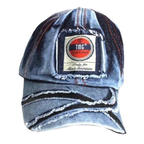 Men's Customized Blue Denim Cap - Free Size, Embroidered Design | Classy Summer Wear with Attractive Pattern, Good Quality