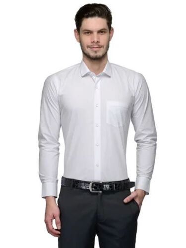 Mens Slim Fit Premium White Formal Shirt - Tailored Cotton Fabric Breathable Material Wrinkle-Resistant Full Sleeves Anti UV Features