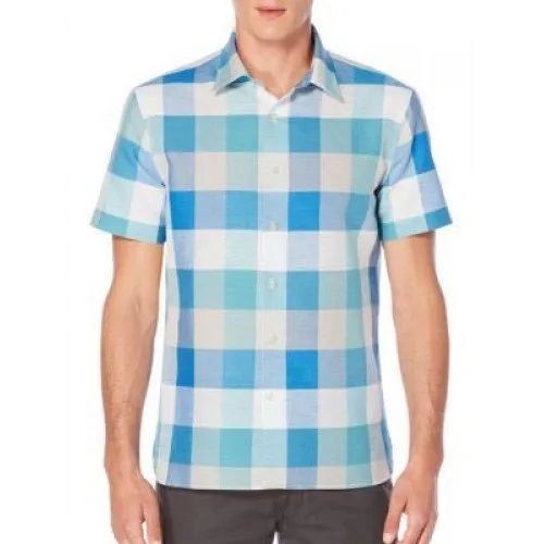 Men Half Sleeve Indigo Check Cotton Shirt