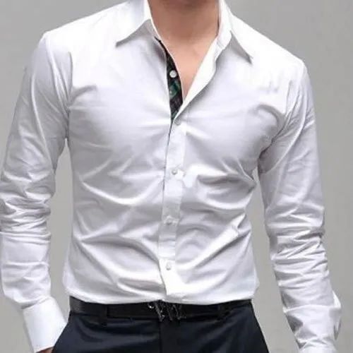 Mens White Plain Cotton Shirt