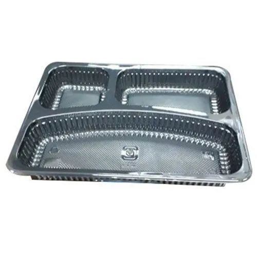 PP Material Black Disposable Tray - New Premium Quality, 50 Pieces | Microwave-Safe, BPA-Free, Lightweight, Stackable with Secure Lid, Three Compartment Design