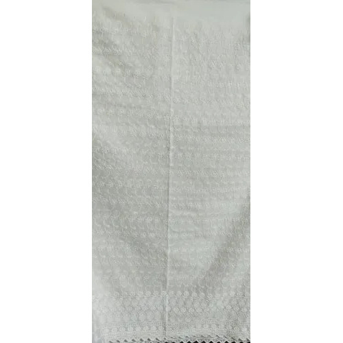 White PC Cotton Chikan Embroidery Fabric