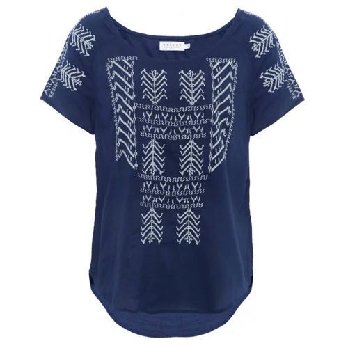 Embroidered Ladies Top - New Premium Quality Dark Blue Breathable Fabric, Soft Texture, Lightweight Design, Comfortable Fit, Round Neckline