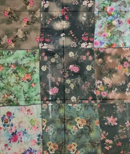 Georgette Digital Print Fabric - Multi Color Printed Design, Washable For Ethnic Wear, Dresses & Scarves