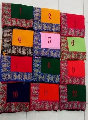 Georgette Fancy Lace Border Sarees - Georgette, Red | Shimmering Sequins, Elegant Drape, Sheer Texture, Intricate Detailing, Soft Feel, Ideal for Party Wear