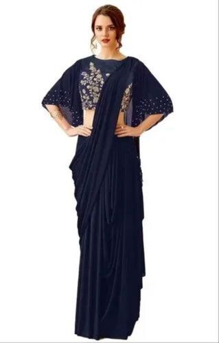 Georgette Saree - Premium Quality Black Georgette with Shimmering Sequins, Elegant Drape & Sheer Texture for Party Wear