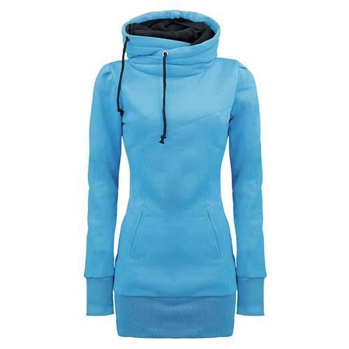 Ladies Hooded Top - Premium Soft Fabric, Sky Blue, Long Sleeve, Relaxed Fit, Front Pockets, Drawstring Closure, Cool Dry, Plus Size, Quick Dry, Anti Wrinkle