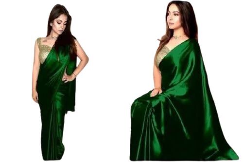 Plain Satin Saree With Work Blouse Piece
