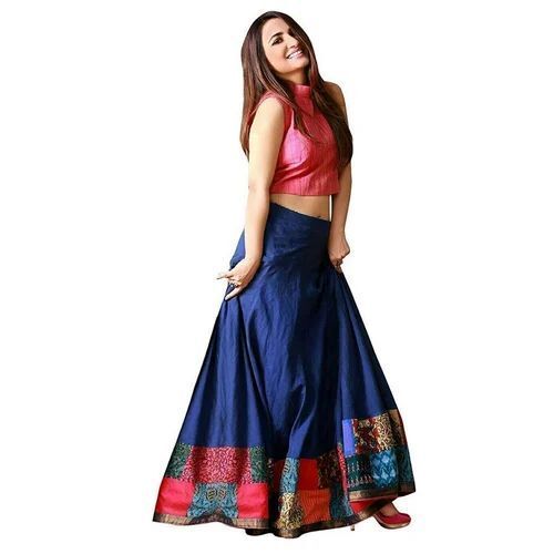 Premium Embroidered Fancy Lehenga Choli - Luxurious Rich Fabric Flared Silhouette | Intricate Embellished Details Vibrant Blue and Pink Colors Sleeveless Design Dupatta Included