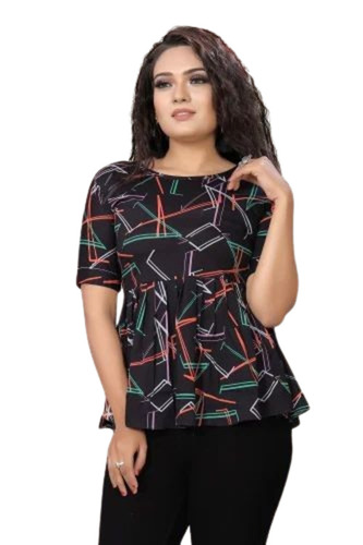 Casual Wear Printed Top - Light Weight Polyester Regular Fit | Black Breathable 100% Purity for Summer