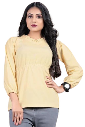 Casual Yellow Top - Polyester Fabric Regular Fit Sizes S-XXL | Light Weight Breathable Washable Plain Pattern for Summer Comfort