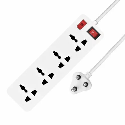 Electrical Power Strip - Plastic, Standard Size, White | 4 Sockets, 1 Switch, Heat & Shock Resistance, IP54 Protection Level, 1-Year Warranty