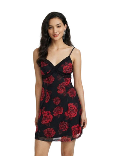 Floral Print Cami Dress - Polyester, Size [S, M, L, XL, XXL], Red & Black | Modern Ethnic Style, Sleeveless, Lightweight, Breathable, Summer Wear