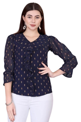 Foil Printed Tops - Polyester, Customized Size, Navy Blue | Lightweight, Breathable, Regular Fit, Washable, Summer Pattern