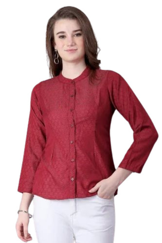 Maroon Casual Shirts - Rayon Fabric, Size: S, M, L, XL, XXL | 3/4th Sleeve, Straight Collar, Light Weight, Breathable, Regular Fit