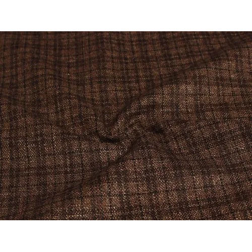 Precut 2 Metres Brown Self Checks Tweed Wool Fabric