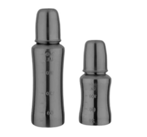 Steel Feeding Bottle - 250 mL Capacity, Silver Color, Metal Material | Features Steel Cap, Suitable for Ages 3-12 Months