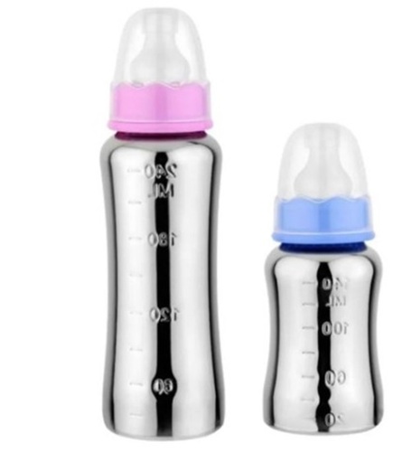 Steel Feeding Bottles - Stainless Steel, 250 mL, Silver Color | Suitable for Ages 3-12 Months, Durable Metal Design
