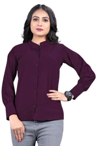 Women Formal Shirt - Lightweight Polyester, Regular Fit, Purple Color | Very Good Quality, Washable, Breathable Fabric, Full Sleeves