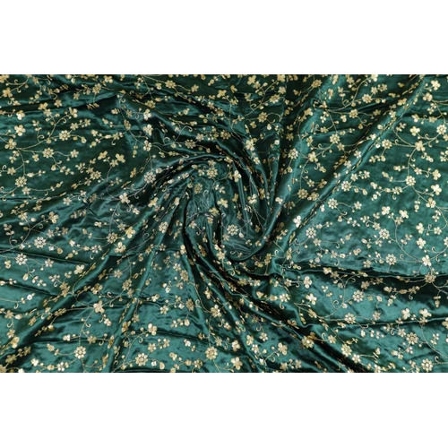 Bottle Green Floral Embroidered Viscose Gaji Silk Fabric