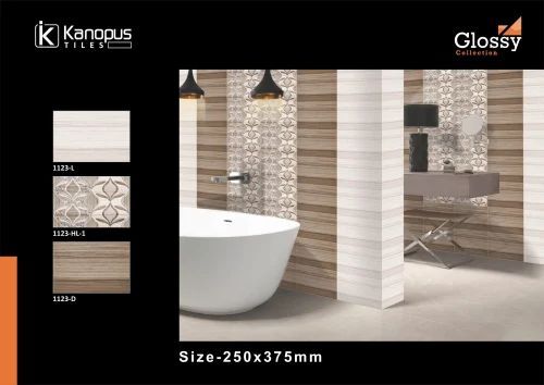 Glossy Wall Tiles - Ceramic, 250x375mm, Beige | Glazed Finish, Antibacterial, Water-Resistant, Elegant, Easy to Clean, Square Edge Pattern