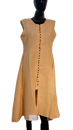 Ladies Cotton Kurti - 100% Cotton, Size M, L, S, XL | Light Weight, Breathable, Long Sleeve, Plain Beige for Summer
