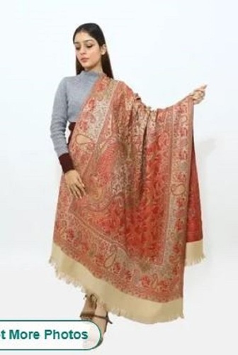 Ladies Peach Printed Woolen Shawl
