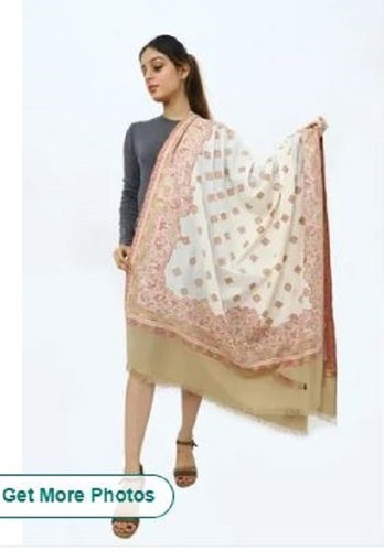 Ladies White Box Print Woolen Shawl