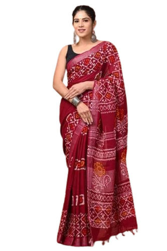 Printed Cotton Linen Saree