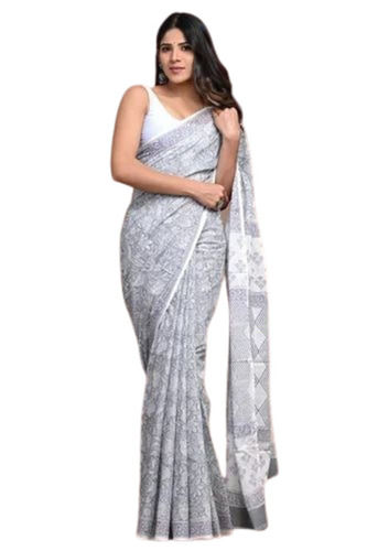 Pure Cotton Mulmul Saree - Color: Grey & White