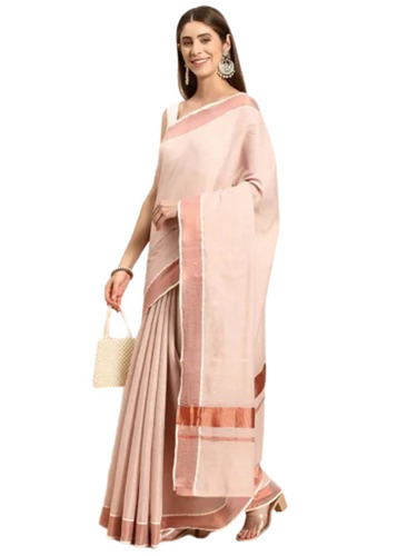 Tissue Silk Saree - 6.3 M Length with Blouse Piece, Light Pink Color, Lightweight and Breathable, 100% Pure Art Silk, Printed Pattern for Party Wear