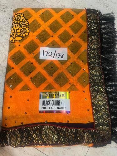 Black Currant Full Lace Sarees - Fabric Type: Khadi