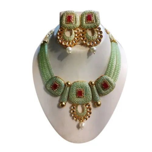 Premium Gold-Plated Choker Necklace Set - 5 Inch , Intricate Craftsmanship, Lightweight Feel, Vibrant Colors, Durable Material, Adjustable Length, Matching Earrings