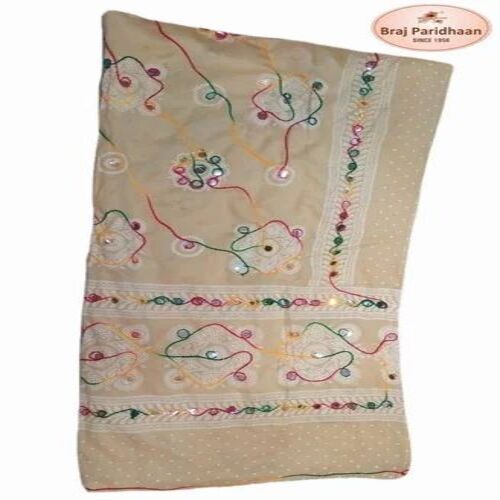 Cotton Embroidered Dupatta - 2 Meter Length, Cream Color with Mirror and Thread Work | Premium Quality, Breathable Fabric, Plus Size, Customized Fit