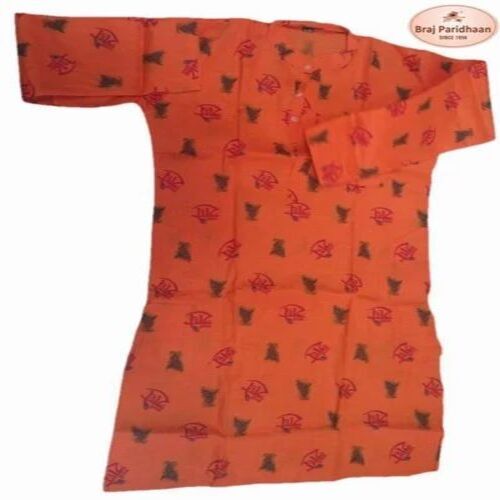 Cotton Radhey Printed Saffron Kurta