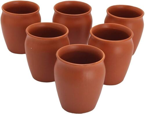 Clay Tea Cup Set - Clay, 250ml | Authentic Handcrafted Rustic Design, Six Matching Eco-Friendly Cups for Beverage Enjoyment