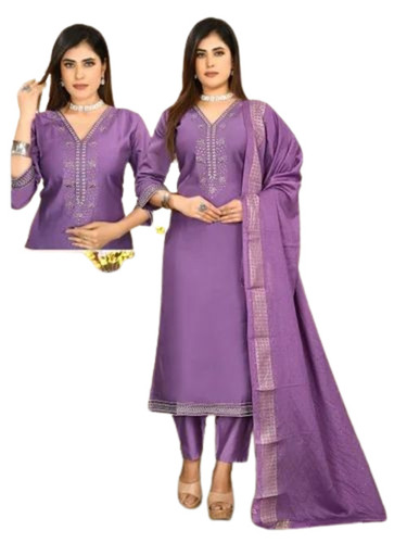 Cotton Embroidered Kurti - Light Weight, Breathable Fabric | 100% Pure Cotton, Available in Purple, Sizes M, L, S, XL, 3-4th Sleeve Style, Perfect for Casual Summer Wear