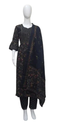 Designer Kurti - Dola Silk, Size M, L, S, XL, Black Color, 3-4th Sleeve Style | Lightweight, Breathable, Printed, Modern Casual Wear for Ladies