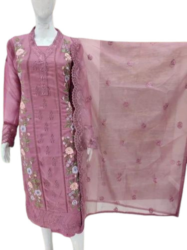 Embroidered Salwar Kameez - Georgette Fabric Customized Size Pink Color | Light Weight Breathable Washable Very Good Quality