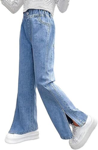 Girls Jeans - Durable Denim, Relaxed Fit, Wide Leg Design | Comfortable, Flexible, Washable, No Fade, Breathable, Fashionable Cuts, Multiple Colors