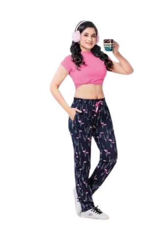 Girls Printed Lower - Cotton, XS-XL Sizes, Black Color | Elastic Waistband, Soft Fabric, Straight Leg, Ankle-Length, Breathable Material, Anti-Wrinkle, Washable