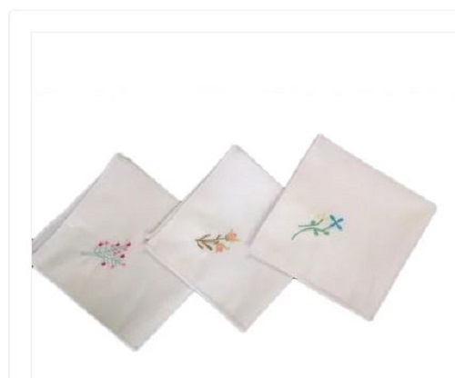 Ladies Cotton Embroidery Handkerchief - Standard Size, Ivory White | Unique Design, Skin-Friendly, Smooth Texture, Wear and Tear Resistance
