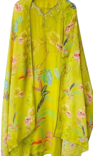 Ladies Fancy Suits - Muslin Material, Customized Size, Vibrant Green Color | Lightweight, Breathable, 100% Washable, Semi Stitched for All Seasons