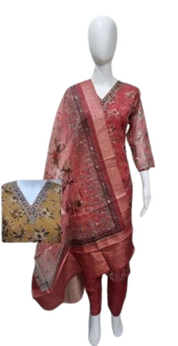 Ladies Flower Printed Kurti - 100% Pure Cotton, Sizes M/L/S/XL, Red Color | Light Weight 3-4th Sleeve, Breathable Design for Casual Wear