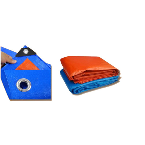 Barsaat - 3 mm LDPE Coated Tarpaulin Sheet | Orange and Blue Canopy, Woven Standard Design, 130 GSM Water Protection