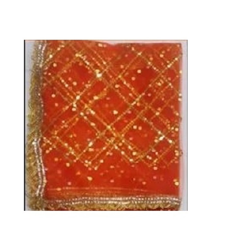 Mata Ki Chunri - Fine Net Fabric, 2 m Length, Vibrant Red Color | Elegant Embroidery, Divine Protection, Religious Significance, Light and Washable