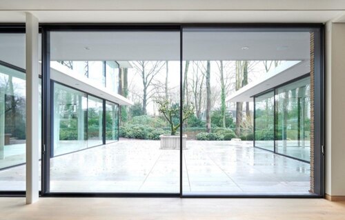 Aluminium Sliding Entry Door - Color: Steel